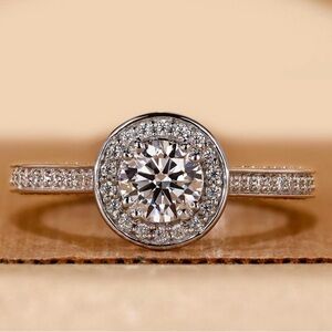 Platinum certified diamond engagement ring.